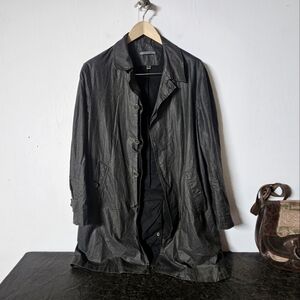 John Varvatos Sz 50 Waterproof Linen Mens Coat In True Black Trench Coat? Waxed?